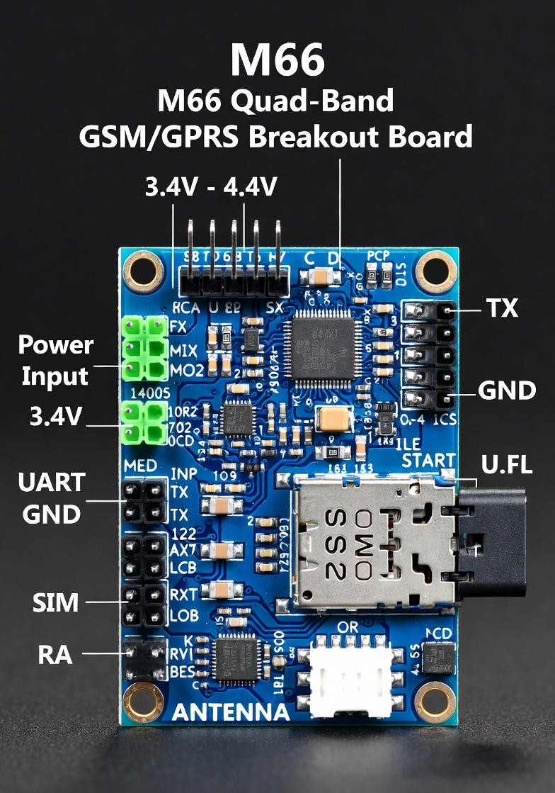 M65 / M66 Quad-Band GSM/GPRS Breakout Board-3.4V to 4.4V.